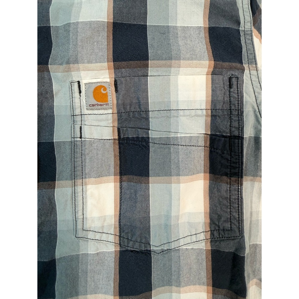 Carhartt Mens Relaxed Fit Short Sleeve Plaid Button Down Shirt Blue White M - Picture 4 of 7